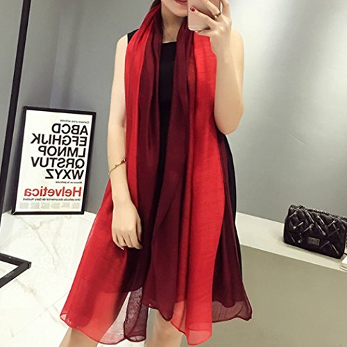 Cotton Silk Scarf Elegant Soft Wraps Color Shade Scarves for Women - color: Red