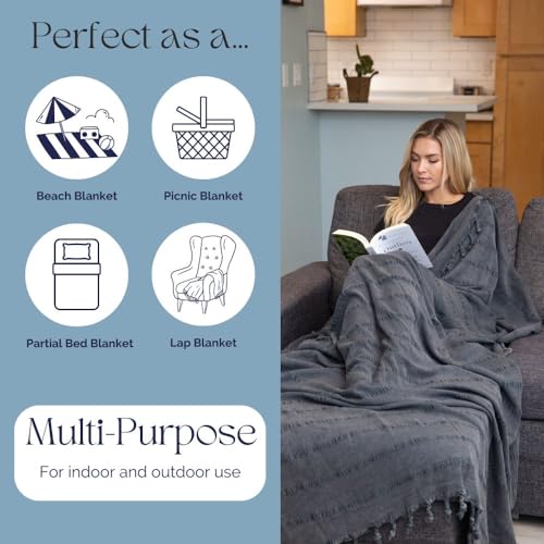 nfuseZen Large Stonewashed Turkish Throw Blanket - 100% Organic Turkish Cotton - 92" x 69" - Soft, Lightweight, Cozy - Love Seat, Sofa, Bed, Picnic, Yoga - Sand Free Beach Blanket - Charcoal Grey - color: Extra Large Charcoal (92" X 69")
