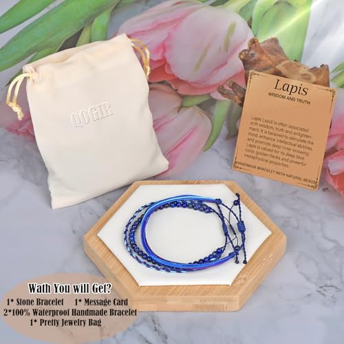 QOGIR Handmade Healing Bracelet,6mm Natural Gem Stone Bracelet rope bracelet - color: Lapis(Wisdom and Truth), size: 4mm