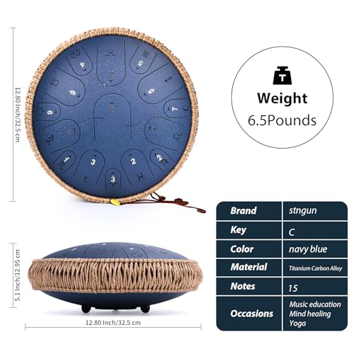 Steel Tongue Drum 13 Inch 15 Notes, C Major 432 Hz Handpan Drum for Adults, Kids, and Beginners, Meditation Gift, with Music Book, Mallets and Carry Bag (Navyblue)