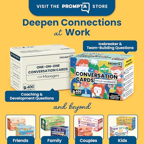 Prompta 400 Conversation Cards for Coworkers – Two Fun Teambuilding Games for Work – 2.5" x 1.75" Icebreaker Question Cards to Get to Know Your Colleagues and Improve Team Dynamics