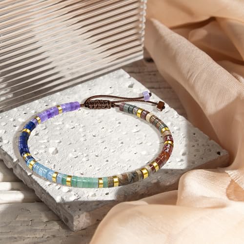 Thank You Gifts for Women: Teacher Appreciation Office Gifts for Coworkers Employee Boss Lady Manager Colleague Natural Stone Bracelet - color: Rainbow II-BETTER