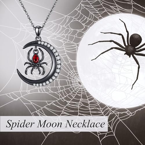 Sterling Silver Cute Animal Pendant Necklace Fox/Snake/Unicorn/Owl on Moon/Rabbit/Horse Necklace Jewelry for Women Mom Sister - style: Spider Moon