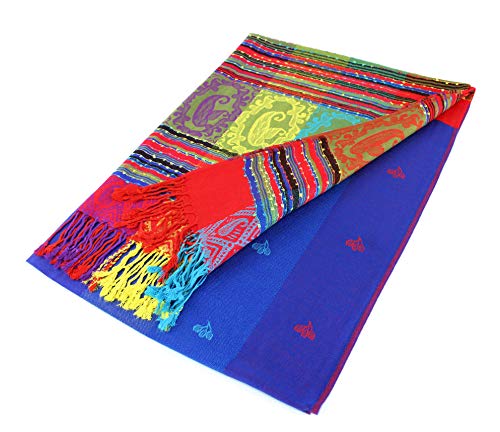 PASKMLNA Double Side Multi Colors Silky Tropical Colorful Exotic Pashmina Wrap Shawl Scarf Rave - color: #2royal Blue