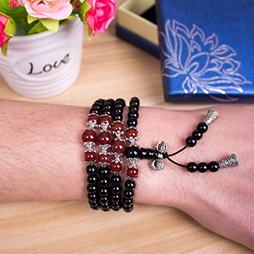 6mm 108 Mala Beads Bracelet Meditation Necklace Obsidian Beaded Prayer Buddhist Healing Stone Tiger Eye Jewelry - color: Obsidian-Red Agate