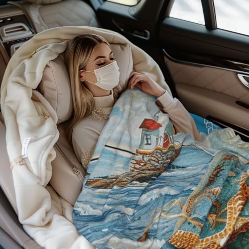 Flannel Throw Blanket 50x40 Inch, Beach Prints Anti-Pilling Warm Fuzzy Blankets for Bed Sofa Couch Travel - color: Beach, size: 50x40 Inch