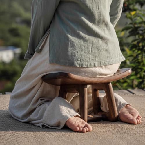Solid Wood Meditation Stool, Chinese Zen Meditation Stool, Mortise and Tenon Craft Kneeling Stool, Black Walnut Solid Wood Meditation Stool, Compact and Portable,B and Cushion - color: B and Cushion