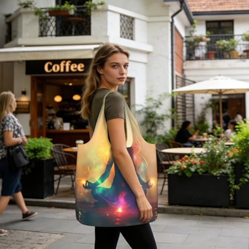 Yoga Meditation (5) For Foldable Shopping Bag, Washable Storage Tote For Work And Travel