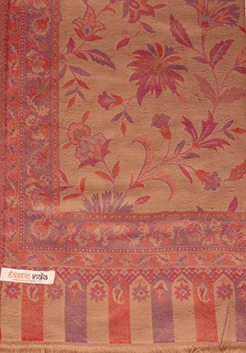 Exotic India Women Reversible Jamawar Wool Shawl with Woven Flowers | Ethnic Beautiful Floral Weave Stole, Dupatta - color: Grape Nectar