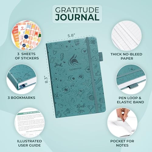 Clever Fox Gratitude Journal – Happiness, Positivity & Affirmation Daily Journal – Inspirational Daily Notebook – 3 Months, A5 (Aquamarine) - color: Aquamarine, size: A5 (5.8″ x 8.3″)
