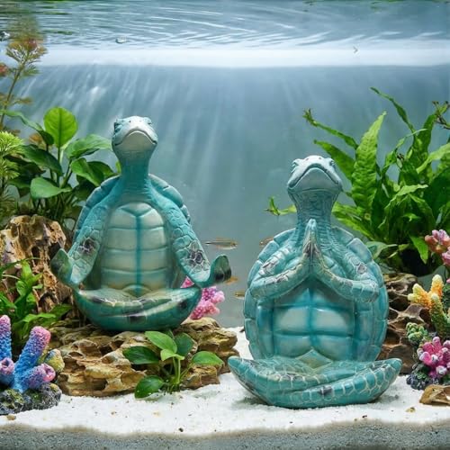 Sea Turtle Yoga Figurines – Zen Meditation Turtle Statues for Coastal Home Decor, Yoga Sea Turtles for Living Room, Bedroom, Bathroom, Zen Garden & Mindfulness Spaces
