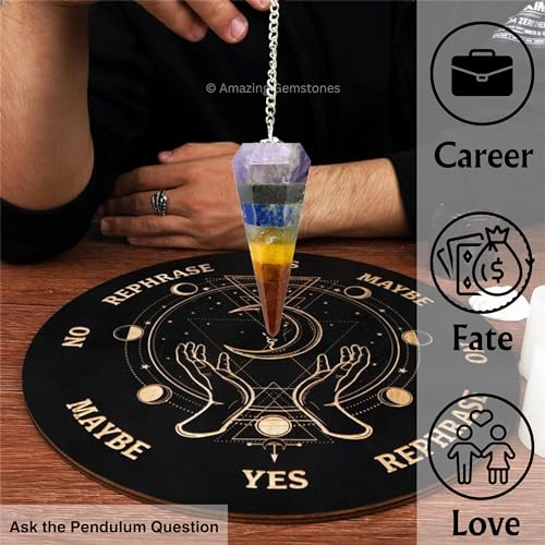 Amazing Gemstone Chakra Crystal Pendulum for Divination - Certified Dowsing Crystals and Healing Stones for Chakra Balancing and Meditation - Enhance Reiki Spiritual Growth with Healing Crystals - color: 7 Chakra (Bonded)