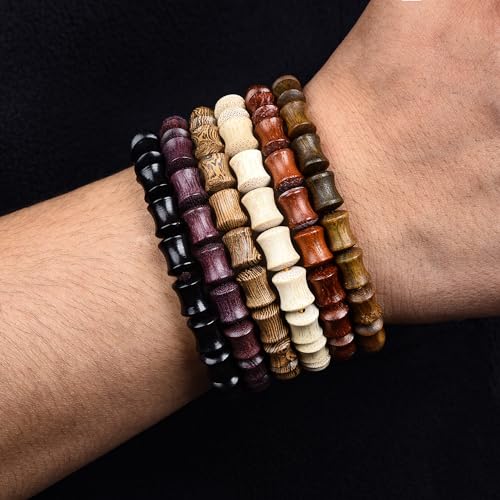 Wooden Beaded Bracelet Multi-Layered Stretch Bracelet for Men and Women Elastic Bracelet 6pcs - color: A-07