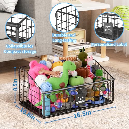 Kaiferty Indestructible Dog Toy basket, Medium Toy Box for Dogs,Pet Toy Bin Dog Metal Basket for Toys, Toy Storage Organizer, Toy Box for Living Room Area (Black)