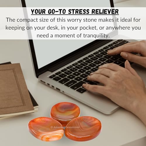 Amazing Gemstone Carnelian Worry Stone Crystals and Healing Stones - Stress Relief Gifts - Piedra Crystal Fidget for Meditation, Relaxation - Unique Stocking Stuffers and Birthday Gifts - color: Carnelian