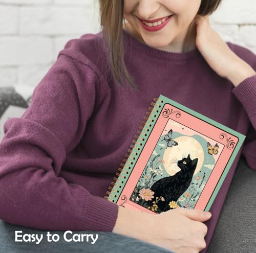 XUNLURY Black Cat Floral Moon Butterfly Notebook, Witchy Tarot the Cat Journal, Mystical Celestial Botanical Journal, Boho Witchy Aesthetic Hardcover Spiral Notebook, 5.5x8.3 Inch - color: Color_8