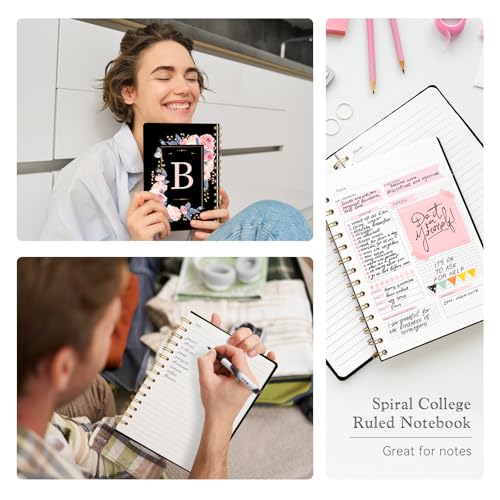 Lined Spiral Journal Notebook, A5 College Ruled Spiral Notebook for Women, Hardcover with Elegant Design for Work and Note-Taking, 5.5 * 8.25 inch, 160 Pages, Letter B - color: B