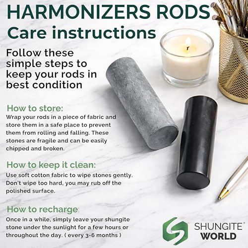 Shungite World 2 pcs Authentic Shungite and Soapstone Harmonizers Cylinders Set Chakra Healing Crystals for Grounding Shungite Stones for Meditation Magnetic Therapy Negative Energy Protection