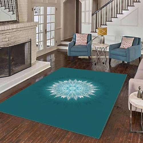 Mandala Yoga Rug, Handmade Geometric Carpet, Meditation Mat, Soft Green Mandala Design, Boho Living Room Accent, Custom Gift Idea