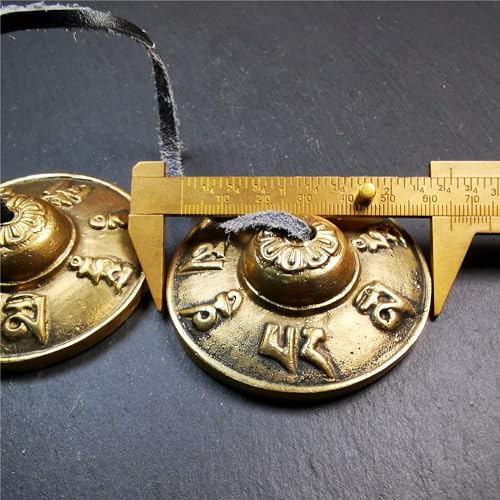 Tibetan Tingsha Bell Set - Tibetan Cymbals - for Sound Healing, Yoga, Meditation, and Mindfulness,Handmade in Nepal,Made of Brass,OM Mantra Pattern,6.5cm/2.6 inch - color: 4-Brass-Om-6.5cm