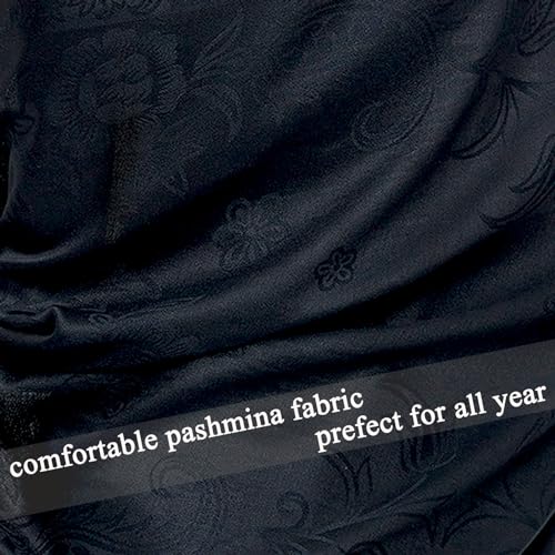 Pashmina Shawl Wrap with Ethnic Paisley Two Tone Jacquard Scarf for Women - color: Paisley-black