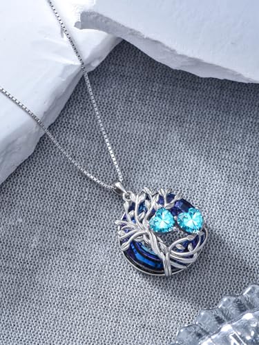 TOUPOP s925 Sterling Silver Family Celtic Tree of Life Pendant Necklaces with 2 Heart Birthstone with Blue Austrian Crystal Jewelry Birthday Valentines Day Gifts for Her, Anniversary Christmas Gifts for Wife Girlfriend Mom (18K Real White Gold Filled) - c