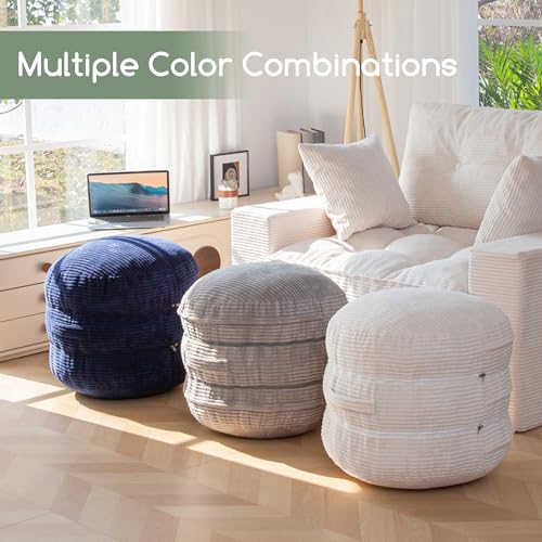 HIGOGOGO Pouf Ottoman Stuffed Round Modern Foam Filled Foot Rest Poufs 20 X 18 Inches Modular Ottomans Separated Into Floor Cushions for Living Room Chair Decorative Stool, Navy