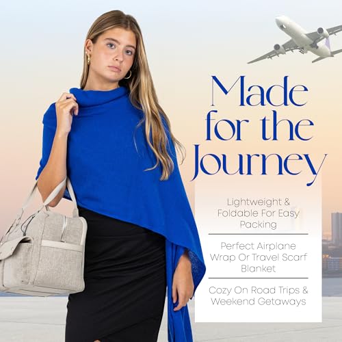 Velanio Cashmere Luxury Knitted Wrap Travel Shawl Scarf, Pashmina Stole, All-Season Scarf for Women Cashmere Wool Blend - color: Cyanine-royal Blue