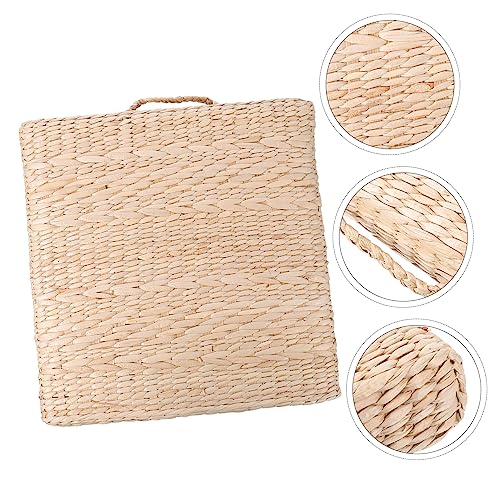 Ciieeo 1pc Handmade Straw Woven Cushion for Yoga Meditation Square Tatami Floor Mat Diameter Thick for Indoor Use and Creative