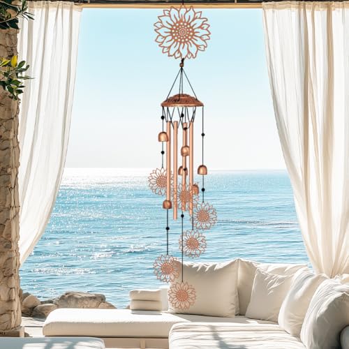 Large Aluminium Wind Chimes 33" Outdoor Deep Tone Memorial Wind Chimes with Sunflower Wind Catcher, Sympathy for Loss of Loved Mom Father,Metal Wind Chime for Garden Patio Balcony Home Decor