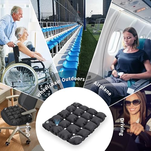 Inflatable Seat Cushion, Porous Design Sitting Pad, Waterproof Air Seat Cushion, Portable Seat Cushions for Airplane Camping Wheelchair Office