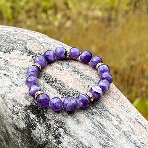 Healing Bracelet For Women Anxiety Crystal Bracelet Chakra Beaded Bracelets Rose Quartz Crystals And Healing Stones Yoga Bead Bracelet Calming Stretch Bracelet Stress Relief Gifts For Women - color: Purple-Amethyst
