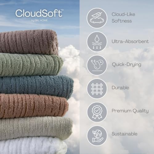 SKL Home CloudSoft Cotton Luxury Hand Towel 2pc Set for Bath/Kitchen/Bar & Gift, Teal