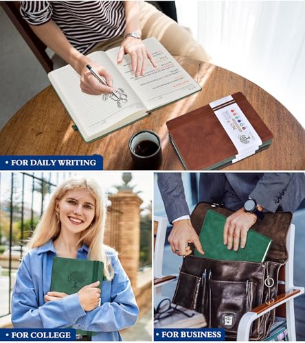 A5 Lined Journal Notebook - 365 Page Leather Journals for Writing Women & Men,Hardcover Notebook with 100Gsm Thick Pages,Daily Diary for Travel, Work,School,Note Taking,College Ruled (5.9" x 8.5")