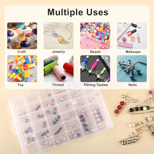 4 Pack 36 Grid Bead Organizer Box, Clear Plastic Small Parts Organizer with Dividers, Bead Storage Containers for Jewelry Craft DIY Thread Fishing Tackle