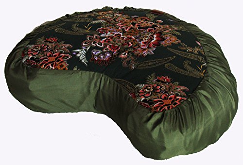 Meditation Cushion Crescent Zafu - Japanese Silk Print Limited #1 - color: Japanese Silk Print Limited #1