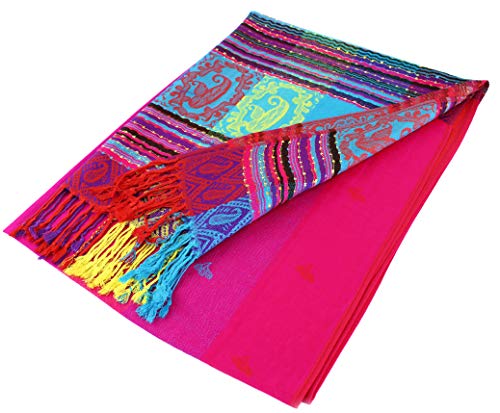 PASKMLNA Double Side Multi Colors Silky Tropical Colorful Exotic Pashmina Wrap Shawl Scarf Rave - color: #3hot Pink
