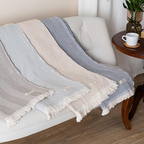 Bed Blanket, Queen Size (79 x 90 Inch), Cotton-Rich Blend, Soft Textured Woven Coverlet, Easycare, Lightweight & Breathable Bed Layering, All Season Bedding, Warm Gray - color: Warm Grey, size: Queen
