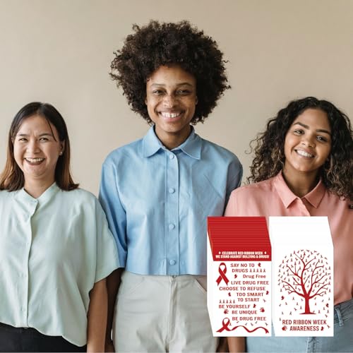 240 Pcs Multicolor Ribbon Card All Breast Cancer Awareness Cards Mental Health Postcard Domestic Violence Oncology Overdose Awareness Inspirational Gift for Home Office (Red Ribbon) - color: Red Ribbon