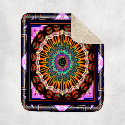 3dRose Mandala Zen InnerBalance Harmony Gold Yellow Orange Purple Blue Glowing Chakra Meditation Sherpa Lined Blanket