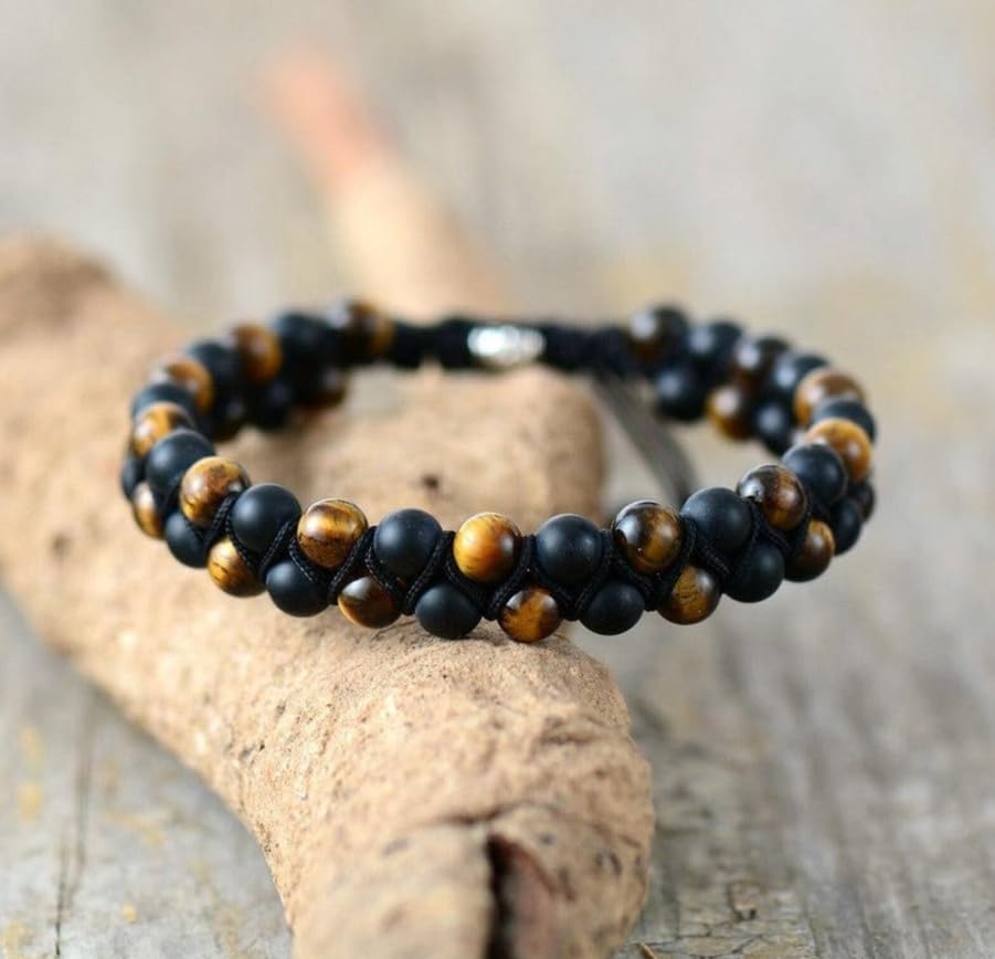 WFJ Black Obsidian Hematite Triple Protection Bracelets Set - Tiger Eye Beaded Natural Stone Bracelet for Men Women Gemstone (10MM) - color: 2PCS Double Set