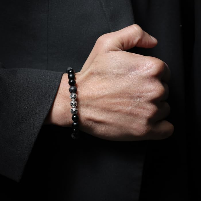 Tigranes Premium Natural Stone Bracelet Collection – Handmade Gemstone Jewelry in Luxury Branded Gift Box - style: Onyx & Lava