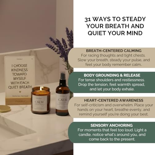 Mindful Affirmation Cards for Calm and Emotional Balance – 31 Calming & Positive Affirmation Cards with Breathing Rituals – Self Care Gifts for Women, Relaxing Items, Thinking of You Gifts for Friends - style: Mindful Affirmation Cards
