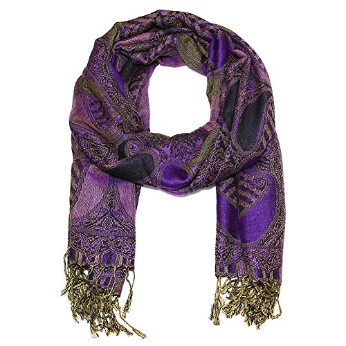 Falari Women's Reversible Paisley Pashmina Shawl Wrap Scarf For Evening Dresses Festivals Any Occasions All Seasons 80"x27" - color: Style 2 - Dark Purple