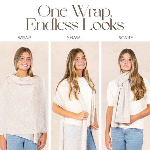 Velanio Cashmere Luxury Knitted Wrap Travel Shawl Scarf, Pashmina Stole, All-Season Scarf for Women Cashmere Wool Blend - color: Seoul Beige