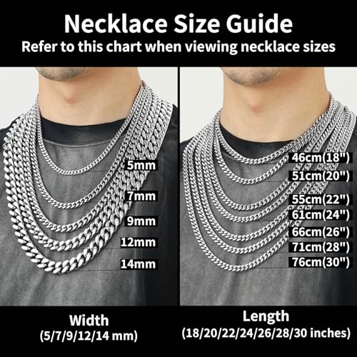 ChainsHouse Stainless Steel Mens Cuban Link Chain, Black/ 18K Gold Plated Miami Cuban Chain Necklace, 5mm/7mm/9mm/12mm/14mm Width, No Tarnish& Durable Hip Hop Mens Jewelry, 18"-30", Send Gift Box - color: a. 9mm width-steel, size: 22 inches