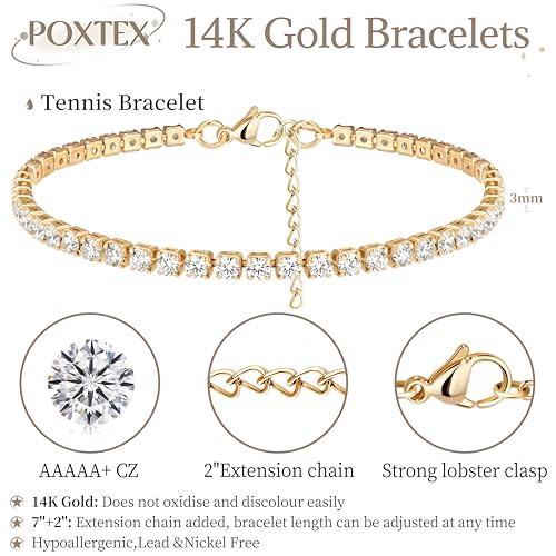 3mm Diamond Classic Tennis Bracelet for Women Dainty, Gold Jesus Cross Bracelets Trendy, 14K Gold Plated Heart/Evil Eye/Pearl/Starfish & Seashell Charm Bracelets for Women Bulk - style: Gold Tennis