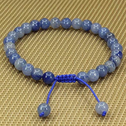 Angelstones Handmade Gemstone 6mm Round Beads Adjustable Braided Macrame Tassels Chakra Reiki Bracelets 7-9 inch Unisex - color: Blue Aventurine