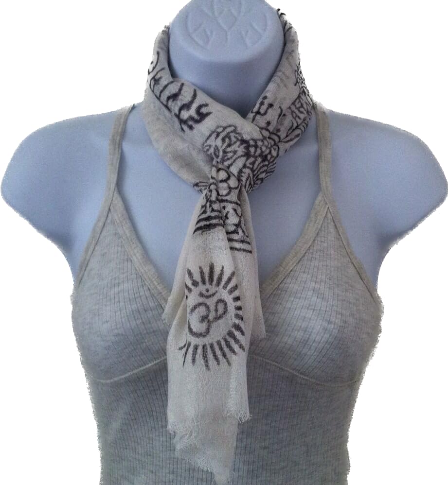 Karma Handicrafts Om Meditation Yoga Harye Ram Prayer Scarf Cotton Scarves Nepal - color: White - Black