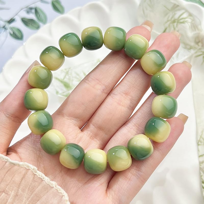 MUDI Bracelet For Women, Bodhi Seed Beads Bracelets Fidget Healing Energy Protection Stretch to My Man Jewelry Gift - color: Round Ink Brown